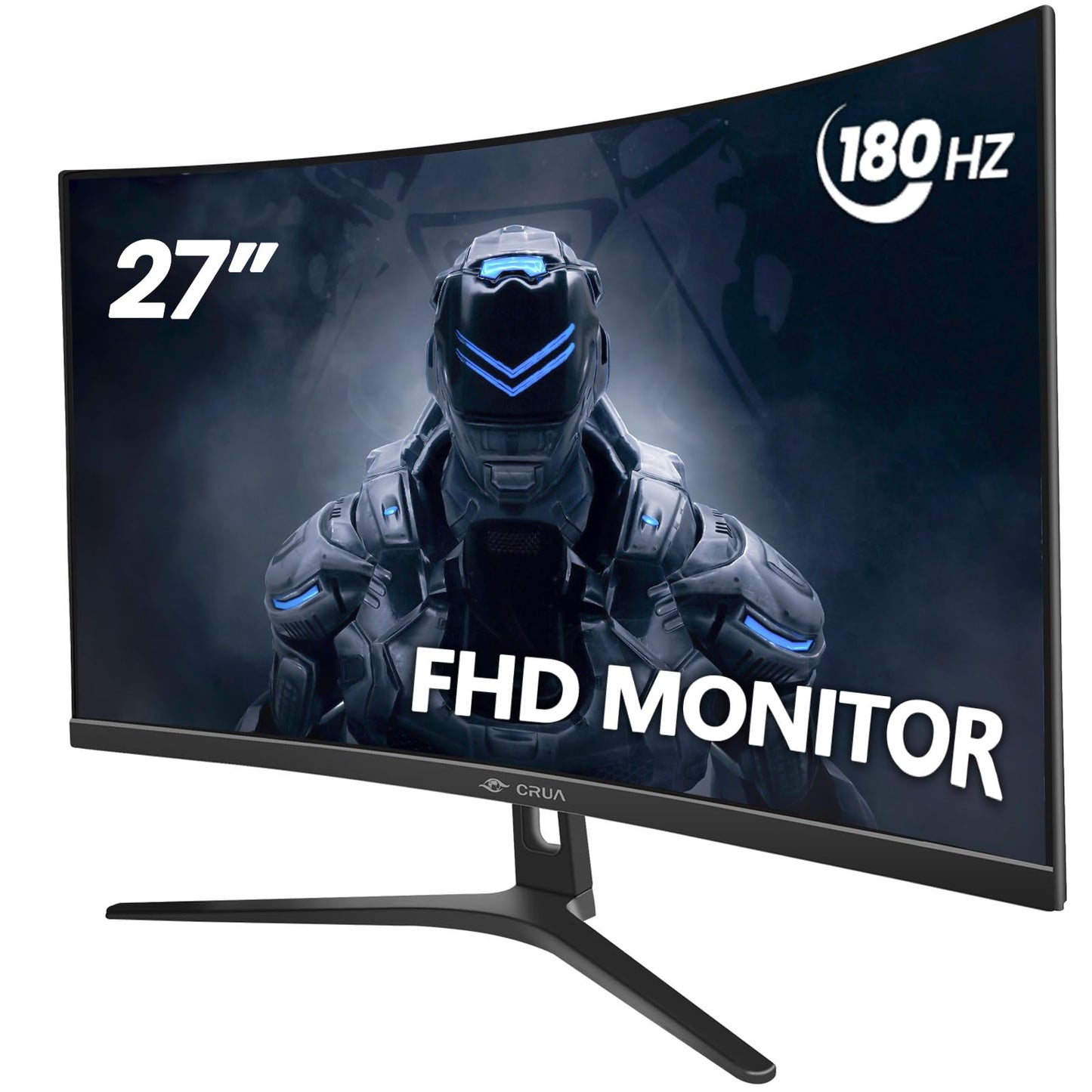 CRUA 27" Curved Gaming Monitor, FHD 1920x1080P, 144Hz/180Hz Computer Monitor, 1800R VA Screen, 99% sRGB, AMD FreeSync, HDMI & DP, Wall Mount Install- Black