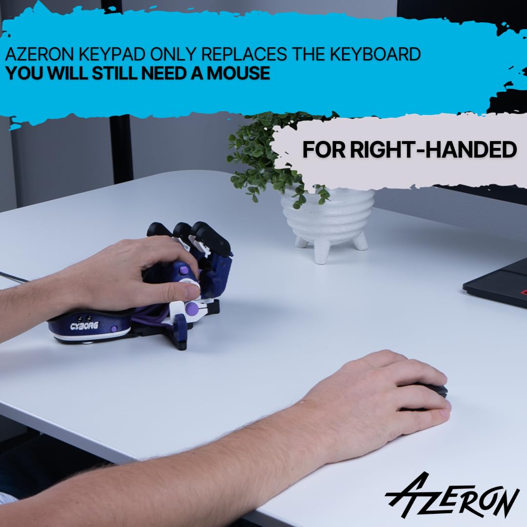 AZERON Cyborg Gaming Keypad – One Handed for PC – with Analog Thumbstick and 29 Programmable Keys – 3D Printed Customized – for Righties (Galaxy Purple)