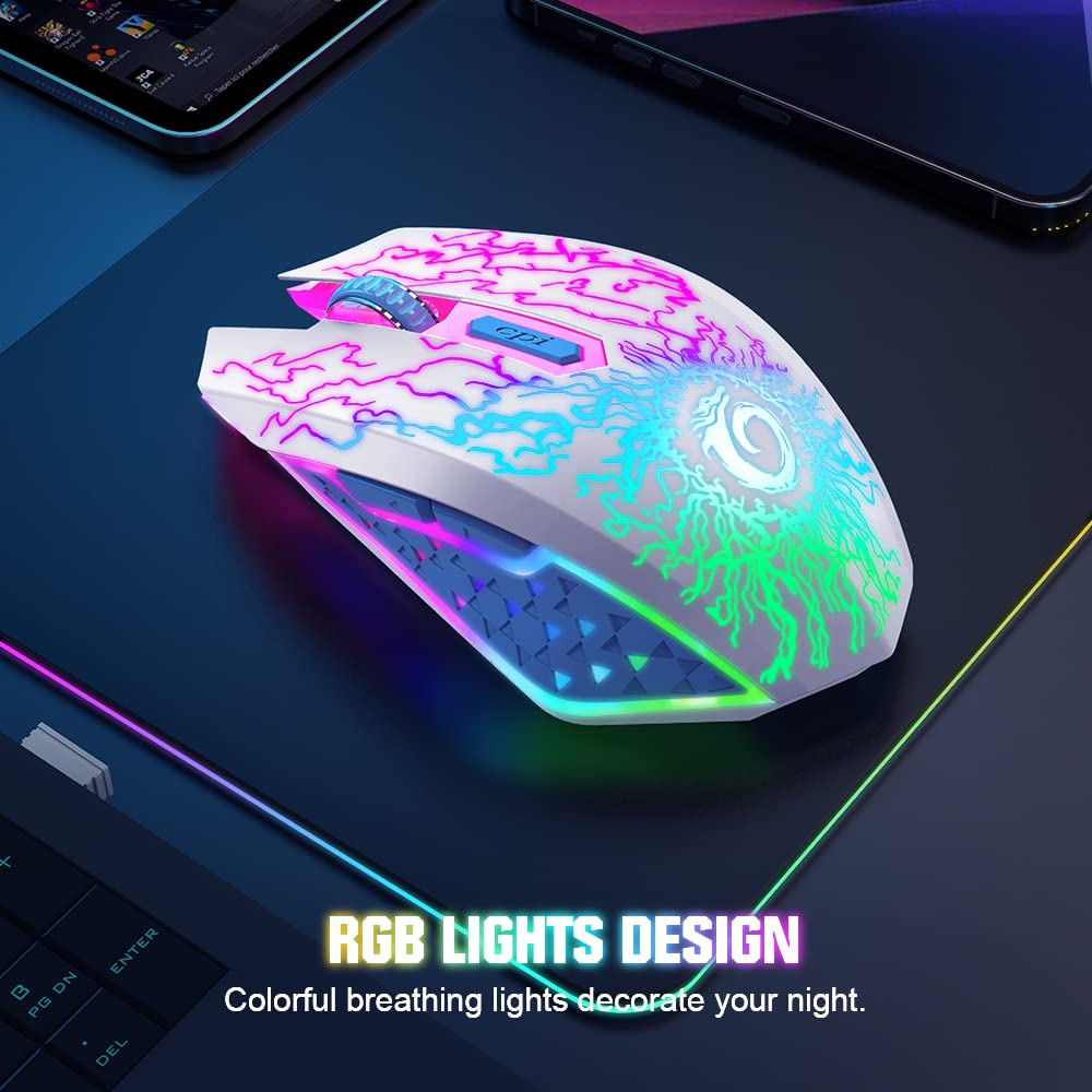 VersionTECH. Wireless Gaming Mouse, Rechargeable Computer Mouse Mice with Colorful LED Lights, Silent Click, 2.4G USB Nano Receiver, 3 Level DPI for PC Gamer Laptop Desktop Chromebook Mac-Black