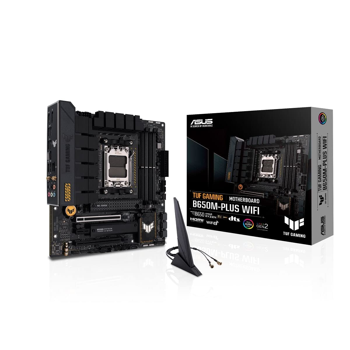 ASUS TUF GAMING B650-PLUS WIFI AMD B650 AM5 Ryzen™ Desktop 9000 8000 and 7000 ATX motherboard, 14 power stages, PCIe® 5.0 M.2 , DDR5 memory, WiFi 6 and 2.5 Gb Ethernet, USB4® support Aura Sync