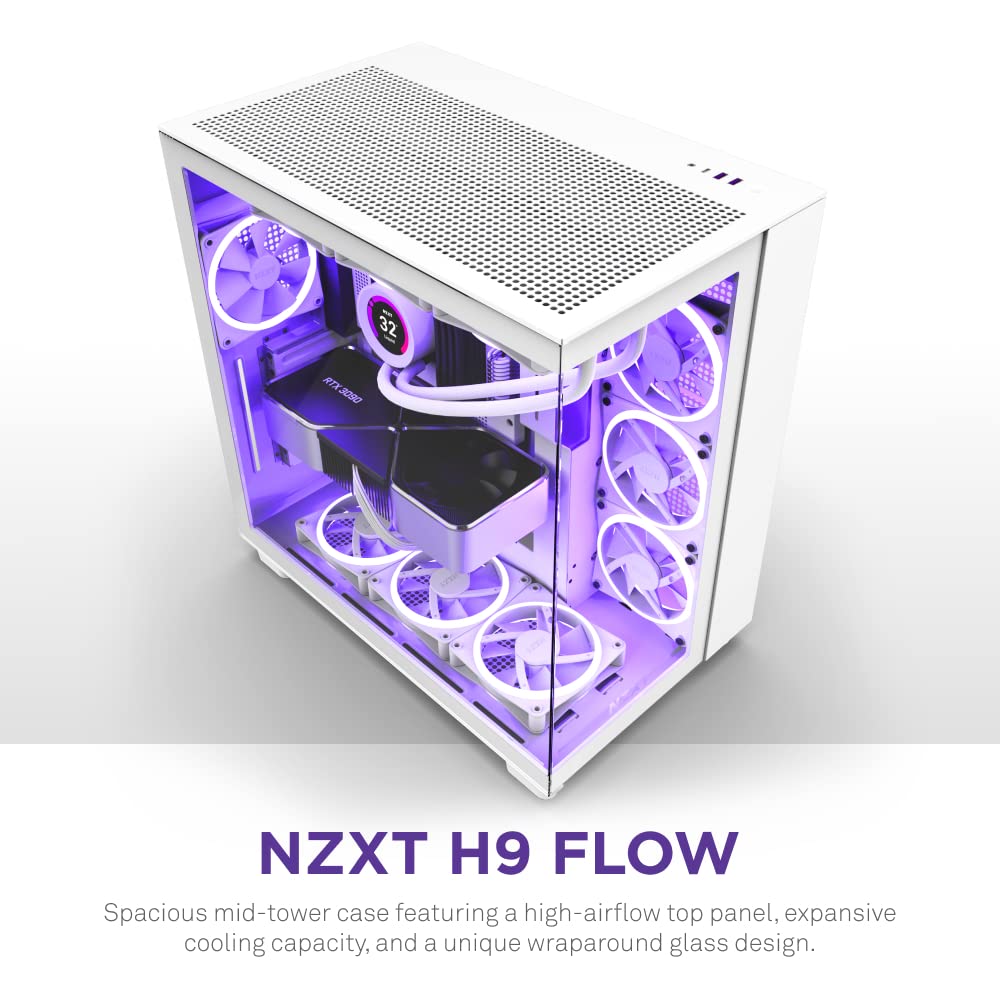 NZXT H9 Flow Dual-Chamber ATX Mid-Tower PC Gaming Case – High-Airflow Perforated Top Panel – Tempered Glass Front & Side Panels – 360mm Radiator Support – Cable Management – Black