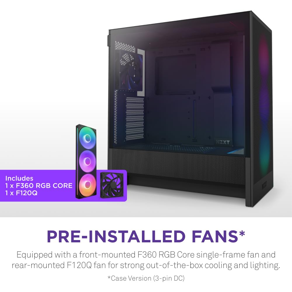 NZXT H5 Flow Compact ATX Mid-Tower PC Gaming Case – High Airflow Perforated Tempered Glass Front/Side Panel – Cable Management – 2 x 120mm Fans Included – 280mm Radiator Support – Black