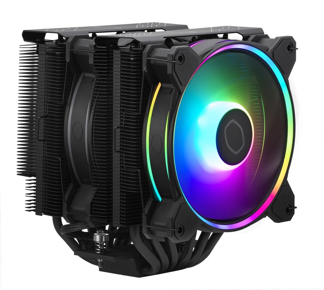 Cooler Master Hyper 212 Halo Black CPU Air Cooler, 120 Halo² PWM Fan, Dual Loop ARGB, Aluminum Top Cover, 4 Copper Heat Pipes, 154mm Tall, AMD Ryzen AM5|AM4, Intel LGA 1851|1700|1200 Brackets