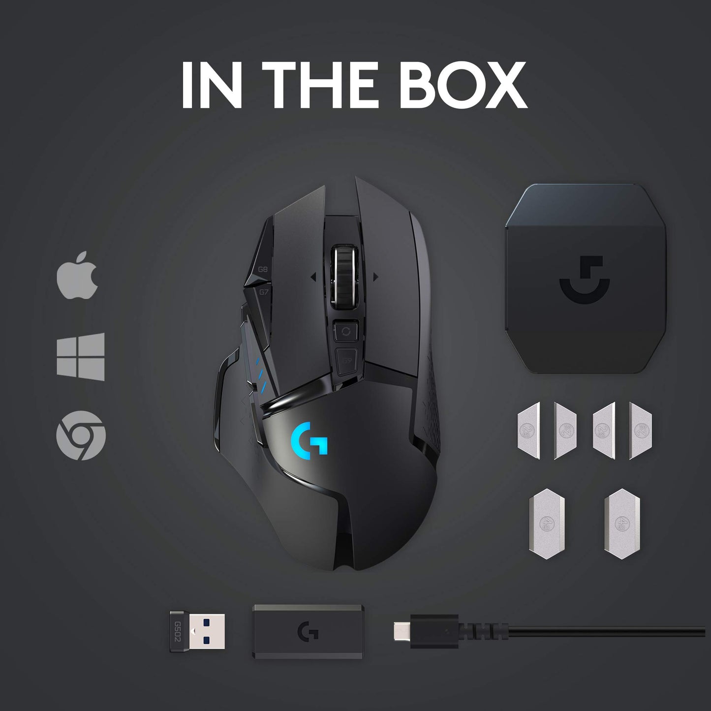 Ratón inalámbrico para juegos Logitech G502 Lightspeed con sensor Hero 25K, compatible con PowerPlay, pesos ajustables y Lightsync RGB - Negro 