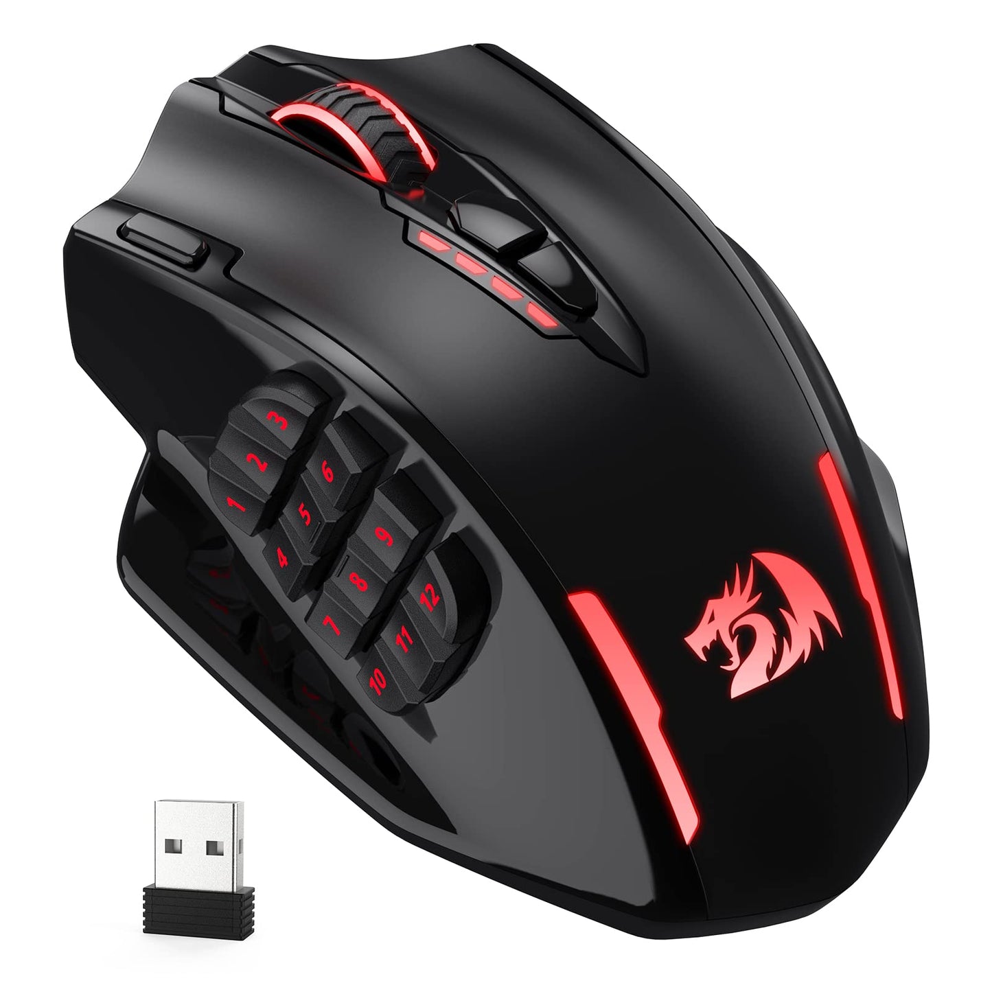 Redragon M908 Impact RGB LED MMO Gaming Mouse with 12 Side Buttons, Optical Wired Ergonomic Mouse with Max 12,400DPI, High Precision, 18 Programmable Macro Shortcuts, Comfort Grip