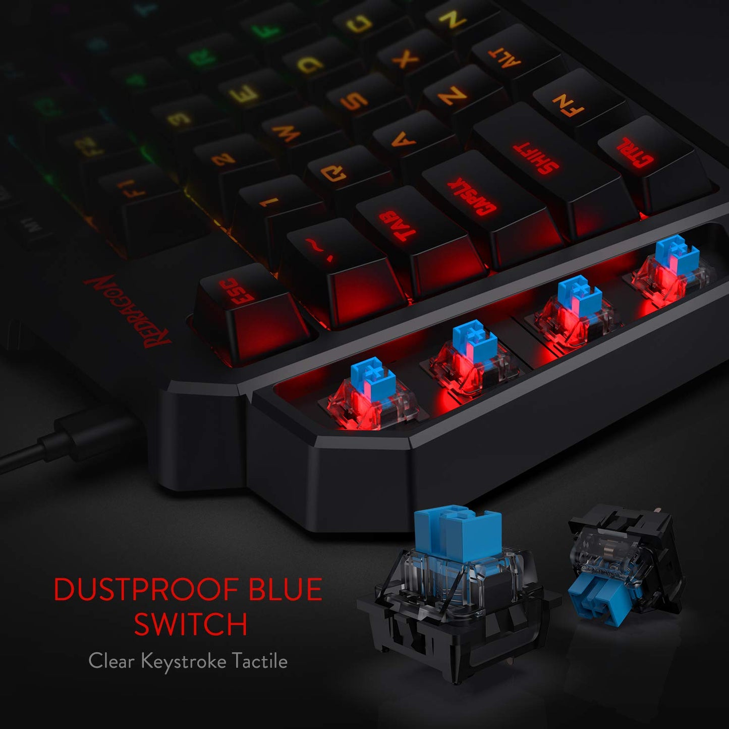 Teclado mecánico para juegos con cable RGB de una mano Redragon K585 DITI, teclado para juegos profesional tipo C de 42 teclas con conector intercambiable en caliente mejorado, 7 teclas macro integradas y reposamuñecas desmontable 