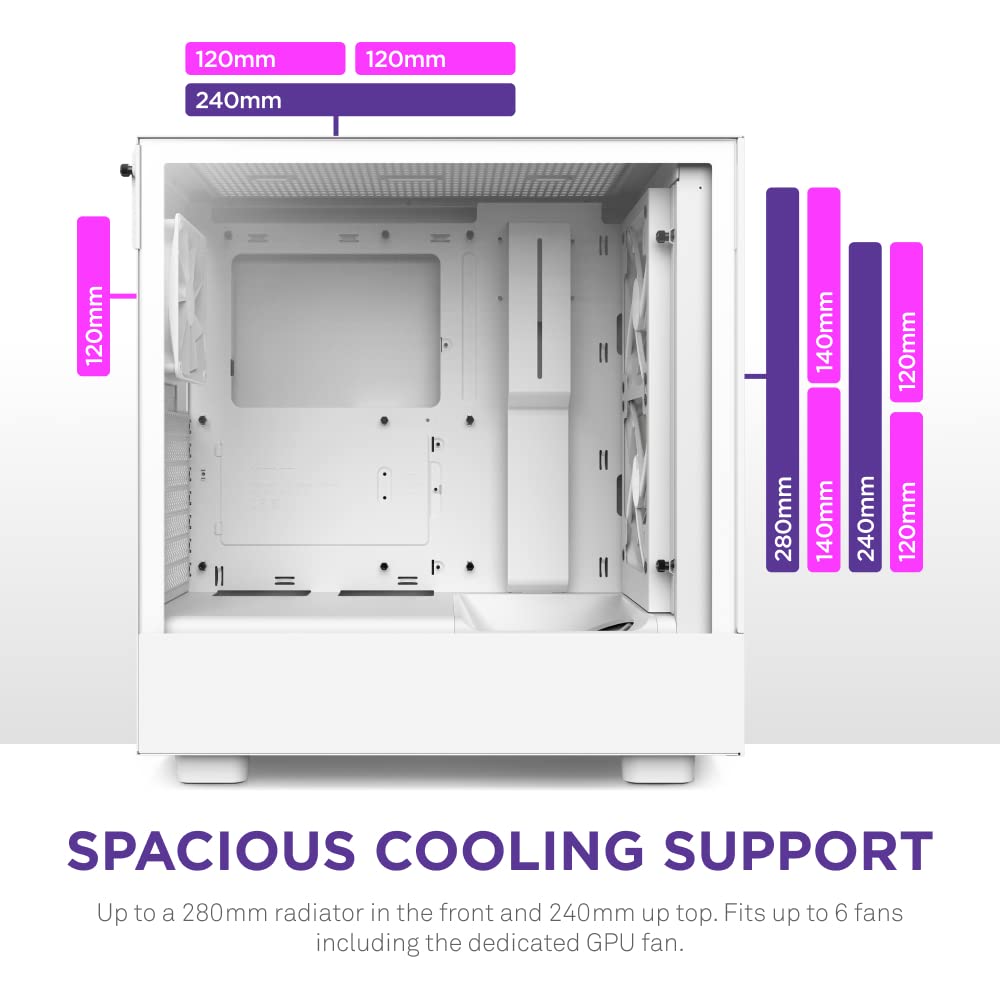 NZXT H5 Flow Compact ATX Mid-Tower PC Gaming Case – High Airflow Perforated Tempered Glass Front/Side Panel – Cable Management – 2 x 120mm Fans Included – 280mm Radiator Support – Black