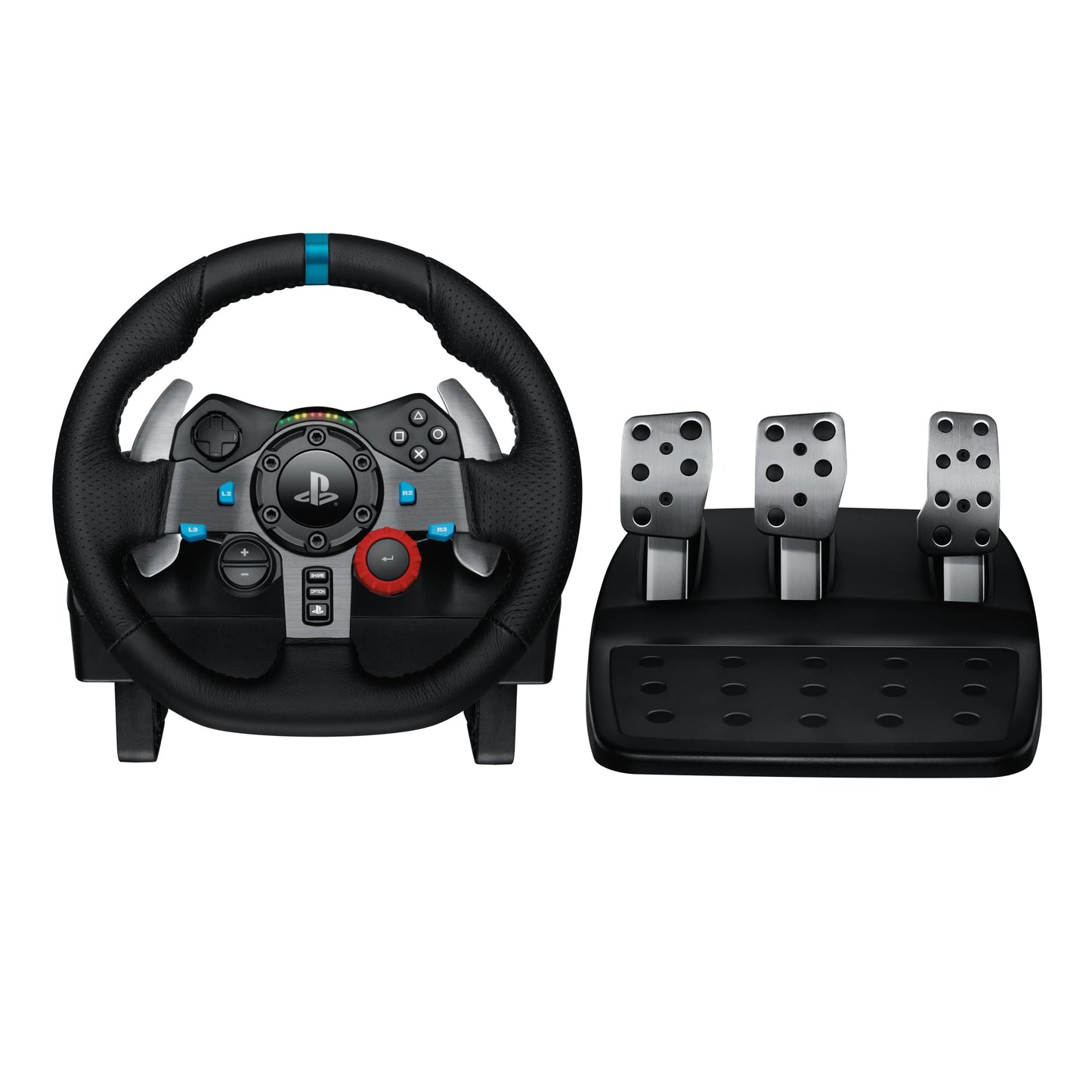 Volante de carreras y pedales de suelo Logitech G29 Driving Force, Force Feedback real, levas de cambio de acero inoxidable, funda de cuero para volante para PS5, PS4, PC, Mac - Negro 