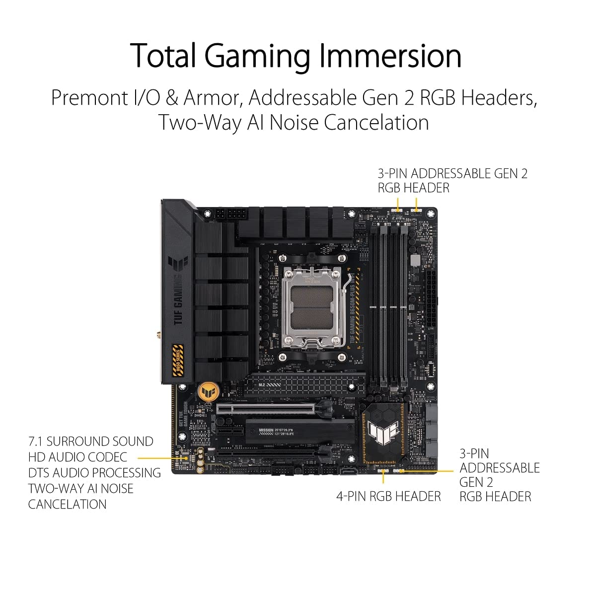 ASUS TUF GAMING B650-PLUS WIFI AMD B650 AM5 Ryzen™ Desktop 9000 8000 and 7000 ATX motherboard, 14 power stages, PCIe® 5.0 M.2 , DDR5 memory, WiFi 6 and 2.5 Gb Ethernet, USB4® support Aura Sync