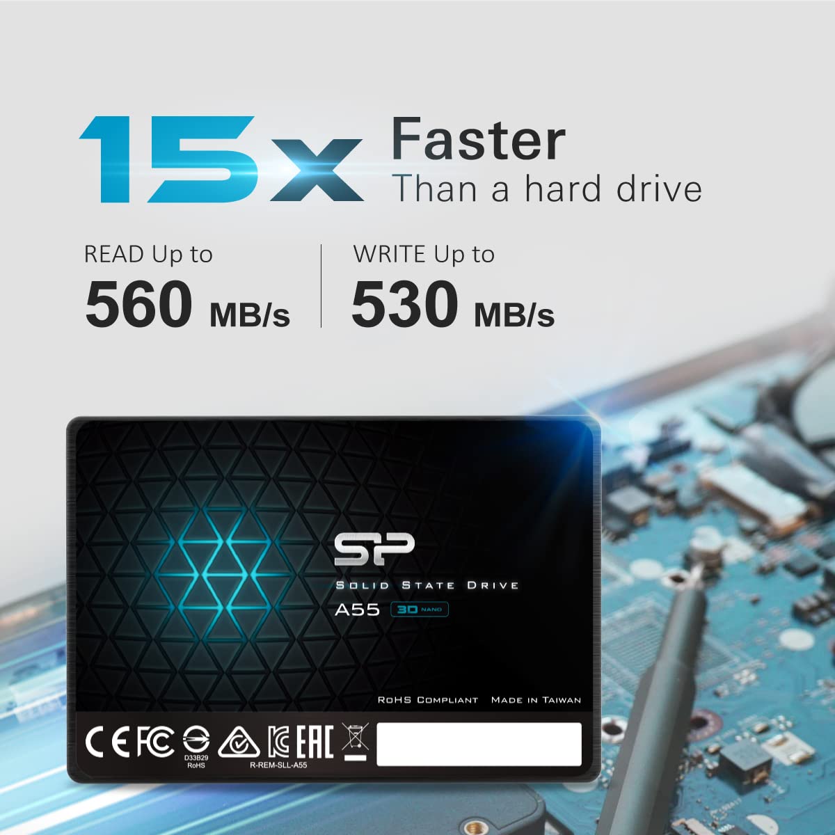 Unidad de estado sólido interna SP SSD de 1 TB con caché SLC 3D NAND A55 y aumento de rendimiento SATA III de 2,5" y 7 mm (0,28") (SP001TBSS3A55S25) 