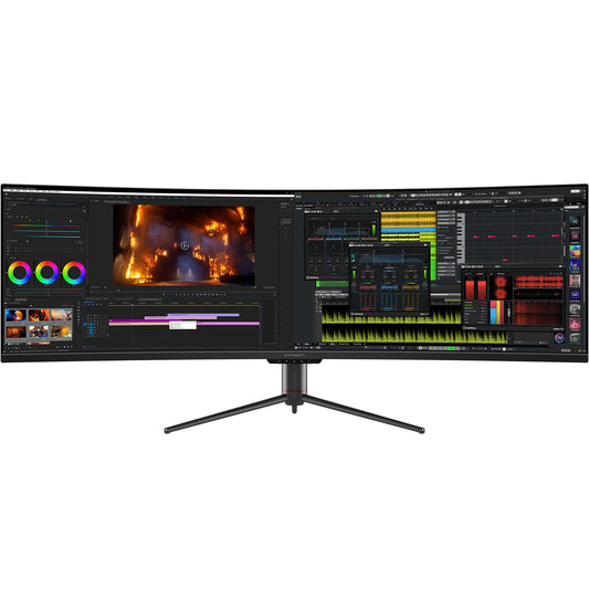 Monitor curvo ultraancho para juegos OLED de 49" de INNOCN, 5120 x 1440p, 144 Hz, 0,03 ms, USB tipo C de 90 W, HDMI 2.1, DisplayPort, concentrador USB, altavoces envolventes, Adaptive-Sync, soporte de altura ajustable, negro 