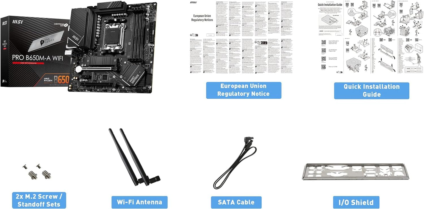 Procesador de escritorio desbloqueado AMD Ryzen 7 7700X de 8 núcleos y 16 subprocesos AM5 de 5,4 GHz con placa base MSI PRO B650-P WiFi ProSeries (AMD AM5, ATX, DDR5, PCIe 4.0) INLAND Micro Center 