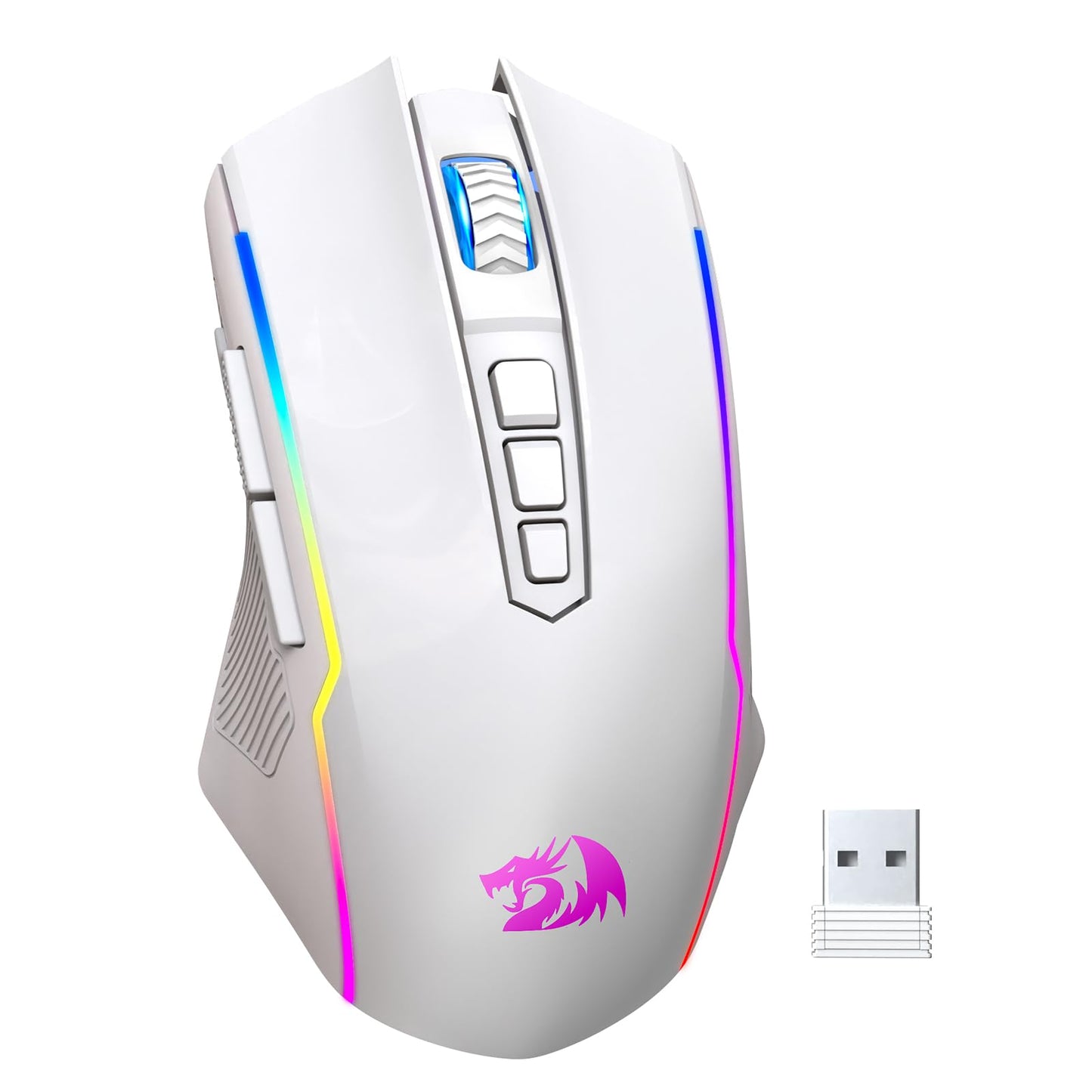 Ratón para juegos Redragon, ratón inalámbrico para juegos con 8000 DPI, ratón para juegos de PC con botón de disparo, ratón ergonómico programable con retroiluminación RGB, recargable, 70 horas para Windows, Mac Gamer, negro 