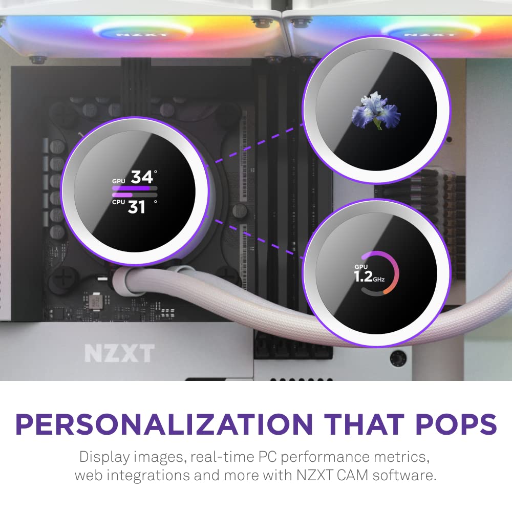 NZXT Kraken 240 - 240mm AIO CPU Liquid Cooler - Customizable 1.54" Square LCD Display for Images, Performance Metrics and More - High-Performance Pump - 2 x F120P Fans - Black