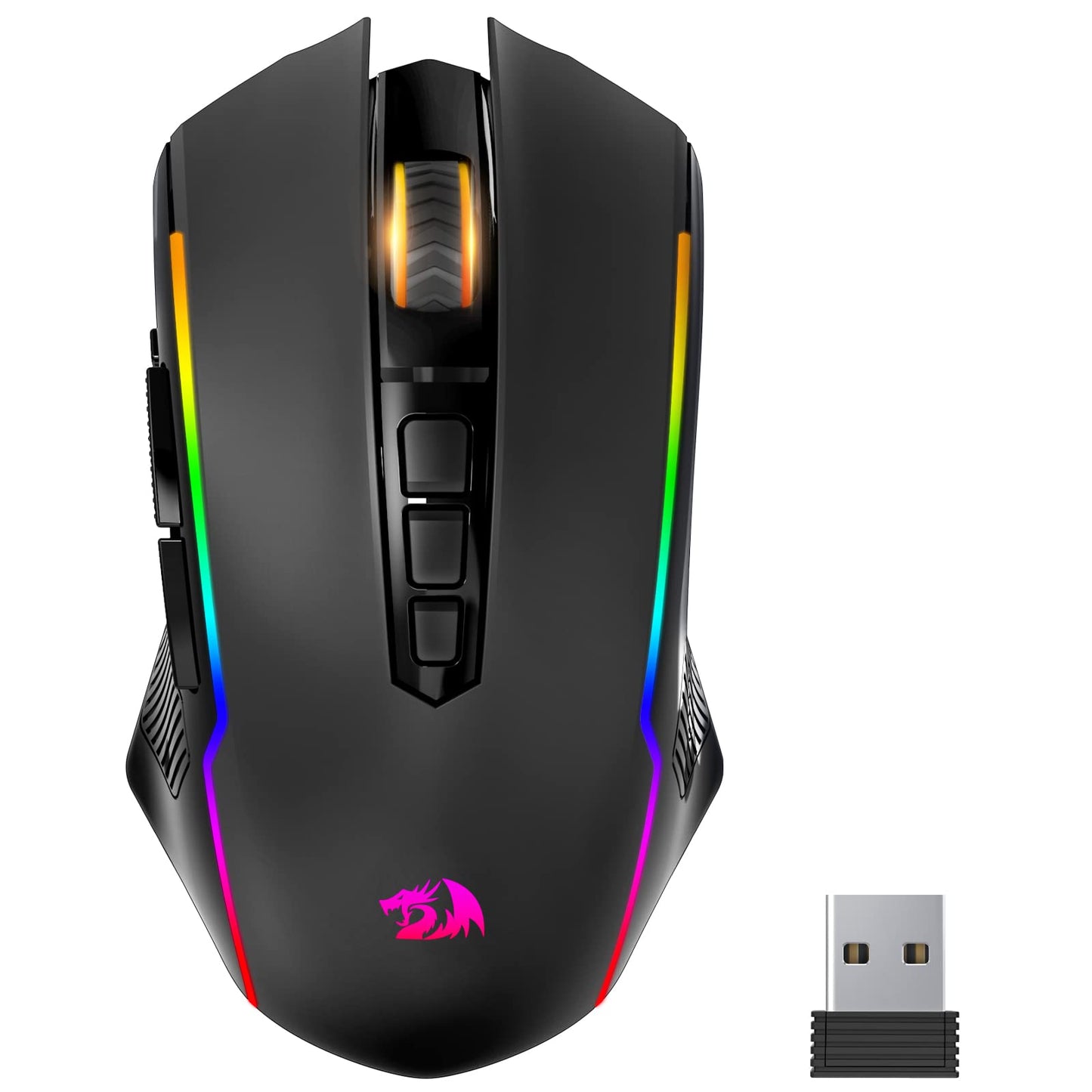 Ratón para juegos Redragon, ratón inalámbrico para juegos con 8000 DPI, ratón para juegos de PC con botón de disparo, ratón ergonómico programable con retroiluminación RGB, recargable, 70 horas para Windows, Mac Gamer, negro 