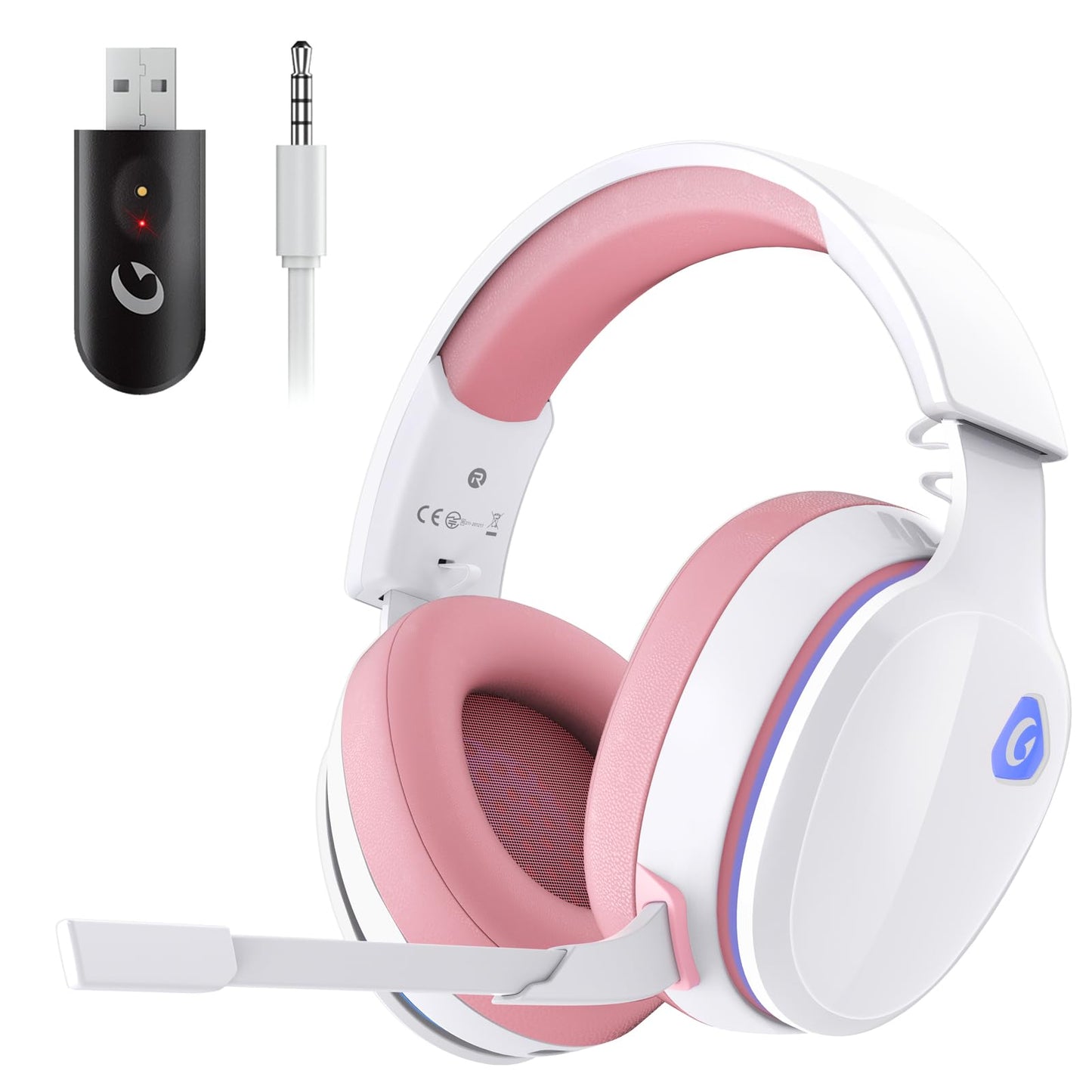 Auriculares inalámbricos para juegos de 2,4 GHz para PS5, PS4 Fortnite y Call of Duty/FPS Gamers, PC, Nintendo Switch, auriculares para juegos Bluetooth 5.3 con micrófono con cancelación de ruido, sonido estéreo, batería de más de 40 horas, color blanco 