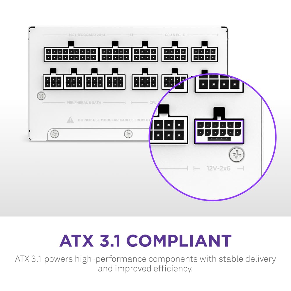 NZXT C1000 Gold ATX 3.1 - Fully Modular Low-Noise PC Gaming Power Supply - 1000 Watts - 80 Plus Gold - 12V-2x6 Connector - Zero Fan Mode - 100% Japanese Capacitors - Black