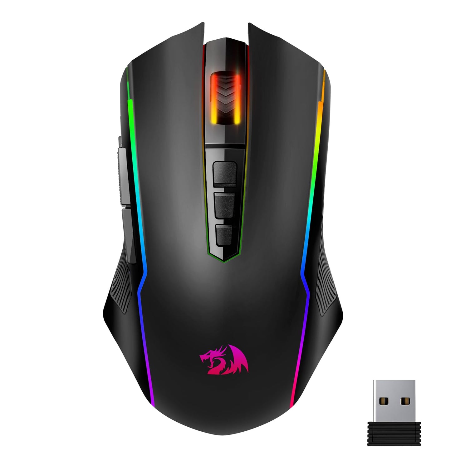 Ratón para juegos Redragon, ratón inalámbrico para juegos con 8000 DPI, ratón para juegos de PC con botón de disparo, ratón ergonómico programable con retroiluminación RGB, recargable, 70 horas para Windows, Mac Gamer, negro 