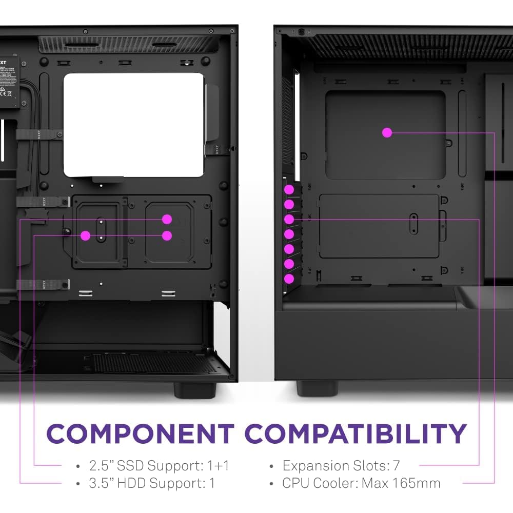 NZXT H5 Flow Compact ATX Mid-Tower PC Gaming Case – High Airflow Perforated Tempered Glass Front/Side Panel – Cable Management – 2 x 120mm Fans Included – 280mm Radiator Support – Black