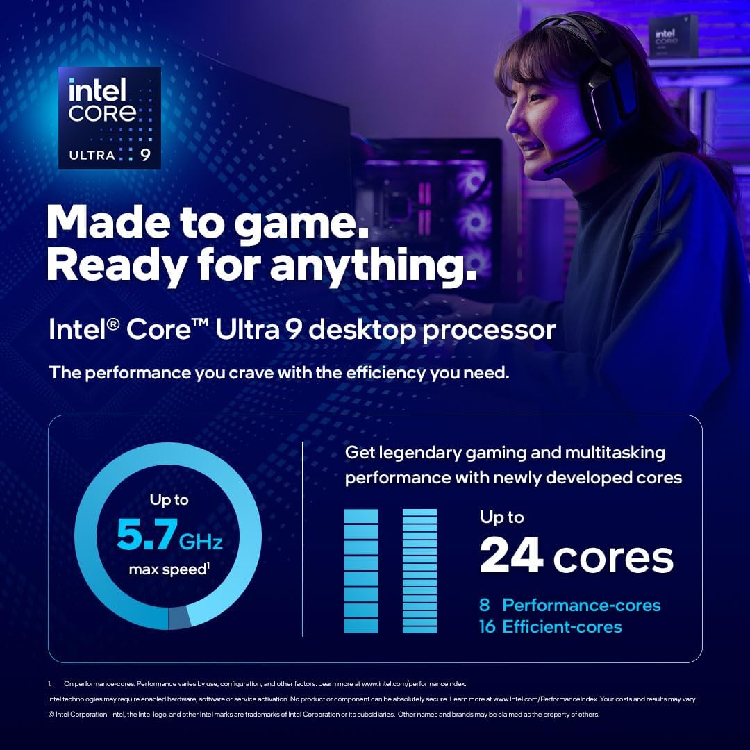 Intel Core Ultra 9 Desktop Processor 285K - 24 cores (8 P-cores + 16 E-cores) up to 5.7 GHz