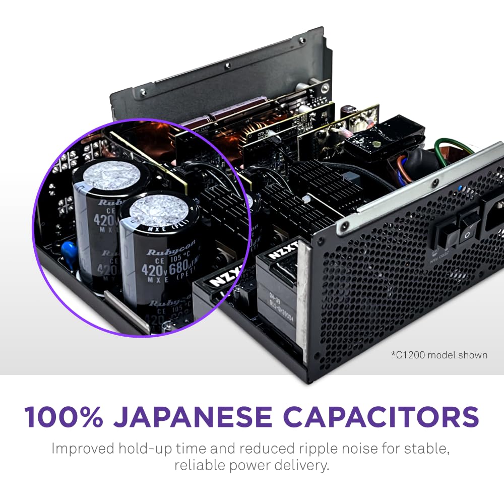 NZXT C1000 Gold ATX 3.1 - Fully Modular Low-Noise PC Gaming Power Supply - 1000 Watts - 80 Plus Gold - 12V-2x6 Connector - Zero Fan Mode - 100% Japanese Capacitors - Black