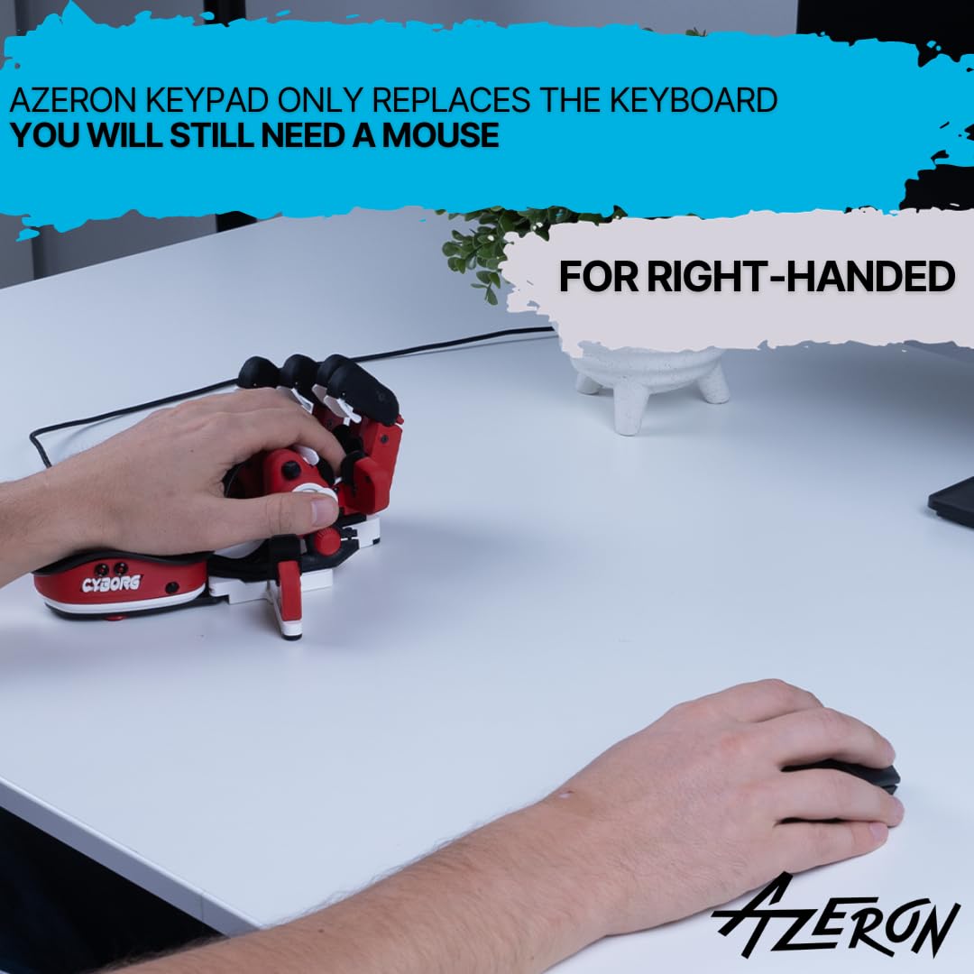 AZERON Cyborg Gaming Keypad – One Handed for PC – with Analog Thumbstick and 29 Programmable Keys – 3D Printed Customized – for Righties (Galaxy Purple)