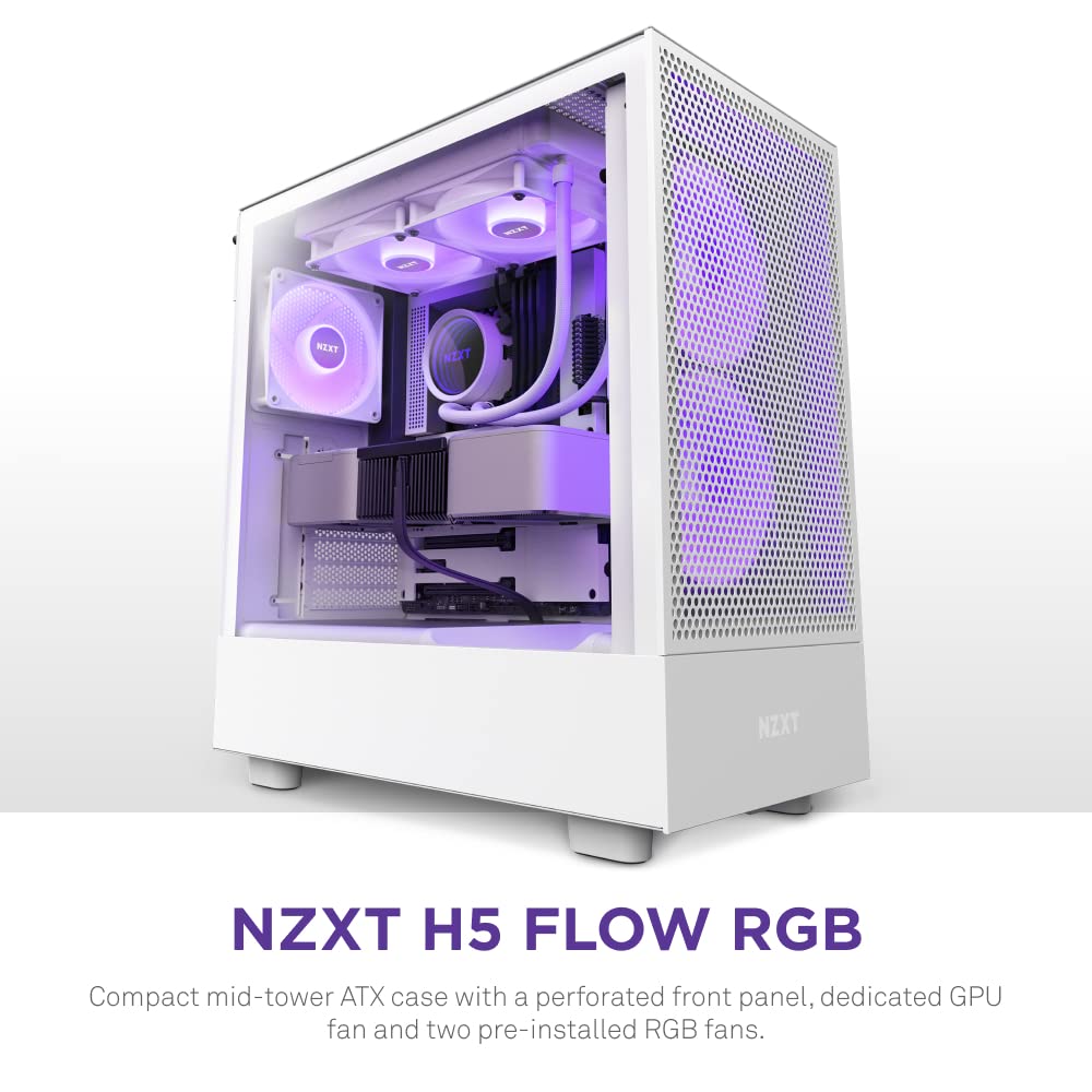 NZXT H5 Flow Compact ATX Mid-Tower PC Gaming Case – High Airflow Perforated Tempered Glass Front/Side Panel – Cable Management – 2 x 120mm Fans Included – 280mm Radiator Support – Black