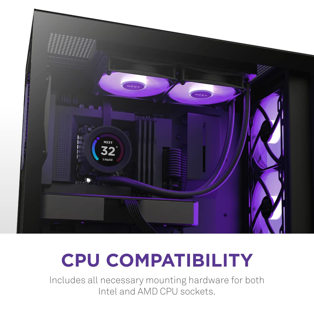 NZXT Kraken 240 - 240mm AIO CPU Liquid Cooler - Customizable 1.54" Square LCD Display for Images, Performance Metrics and More - High-Performance Pump - 2 x F120P Fans - Black