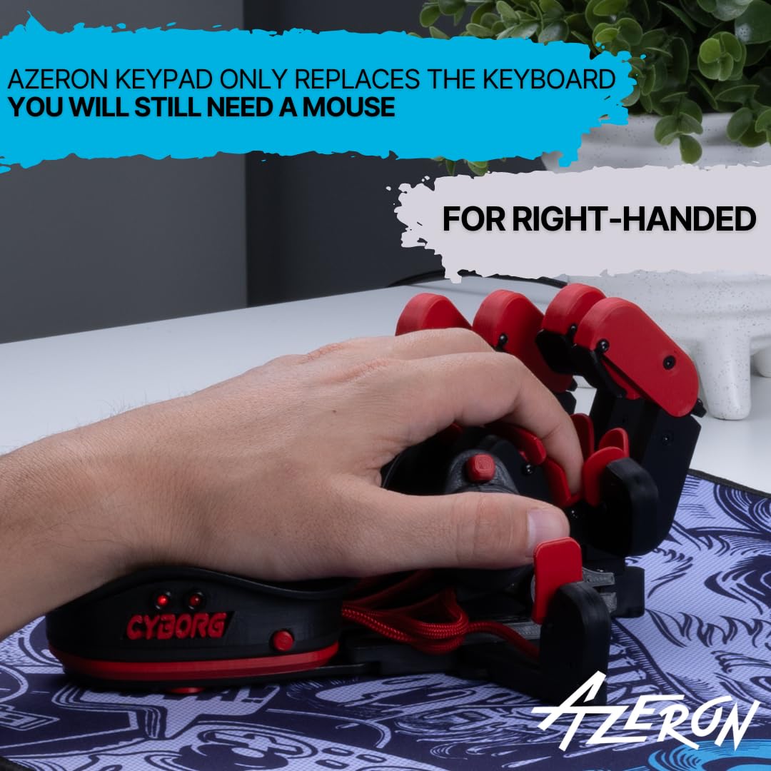 AZERON Cyborg Gaming Keypad – One Handed for PC – with Analog Thumbstick and 29 Programmable Keys – 3D Printed Customized – for Righties (Galaxy Purple)