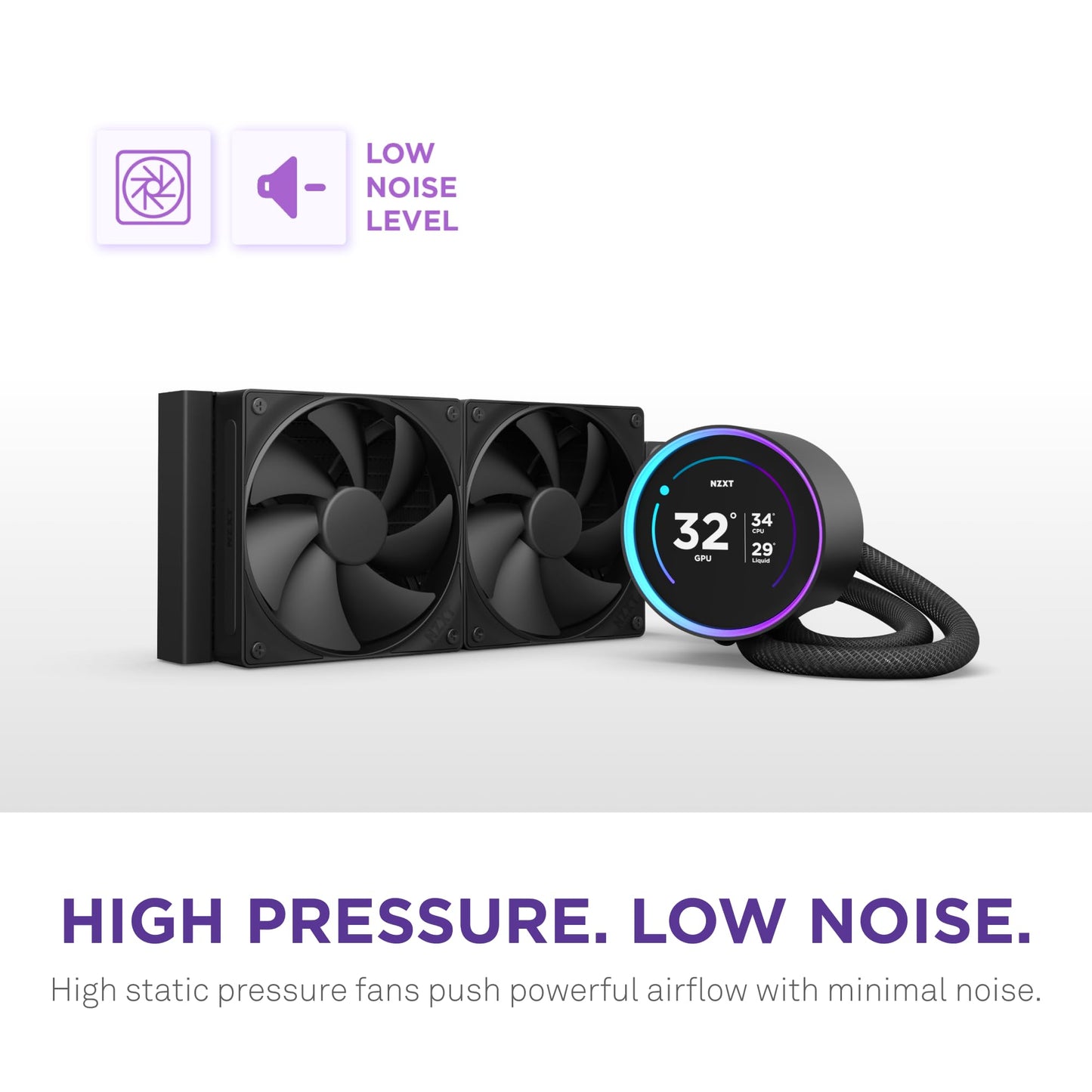 NZXT Kraken 240 - 240mm AIO CPU Liquid Cooler - Customizable 1.54" Square LCD Display for Images, Performance Metrics and More - High-Performance Pump - 2 x F120P Fans - Black