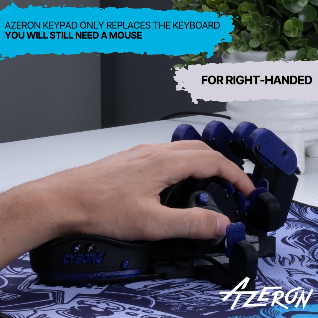 AZERON Cyborg Gaming Keypad – One Handed for PC – with Analog Thumbstick and 29 Programmable Keys – 3D Printed Customized – for Righties (Galaxy Purple)