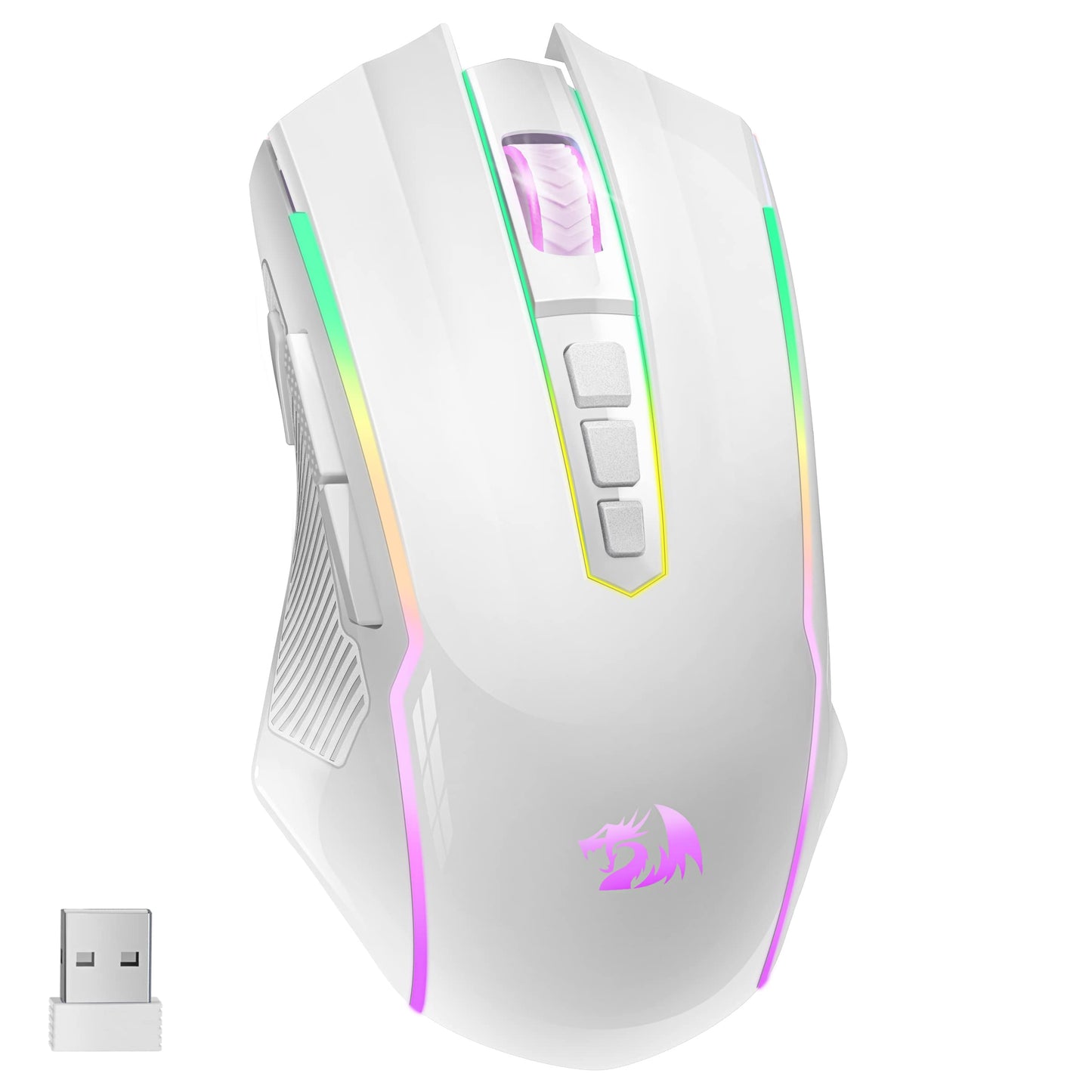 Ratón para juegos Redragon, ratón inalámbrico para juegos con 8000 DPI, ratón para juegos de PC con botón de disparo, ratón ergonómico programable con retroiluminación RGB, recargable, 70 horas para Windows, Mac Gamer, negro 