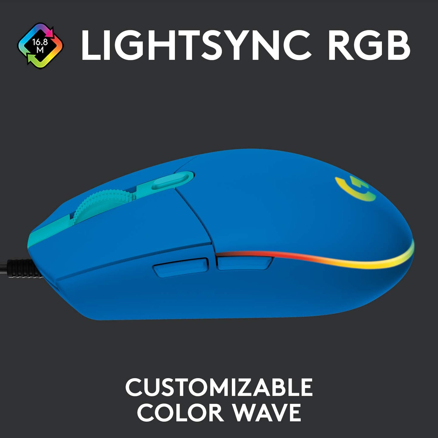 Logitech G203 Wired Gaming Mouse, 8,000 DPI, Rainbow Optical Effect LIGHTSYNC RGB, 6 Programmable Buttons, On-Board Memory, Screen Mapping, PC/Mac Computer and Laptop Compatible - Black