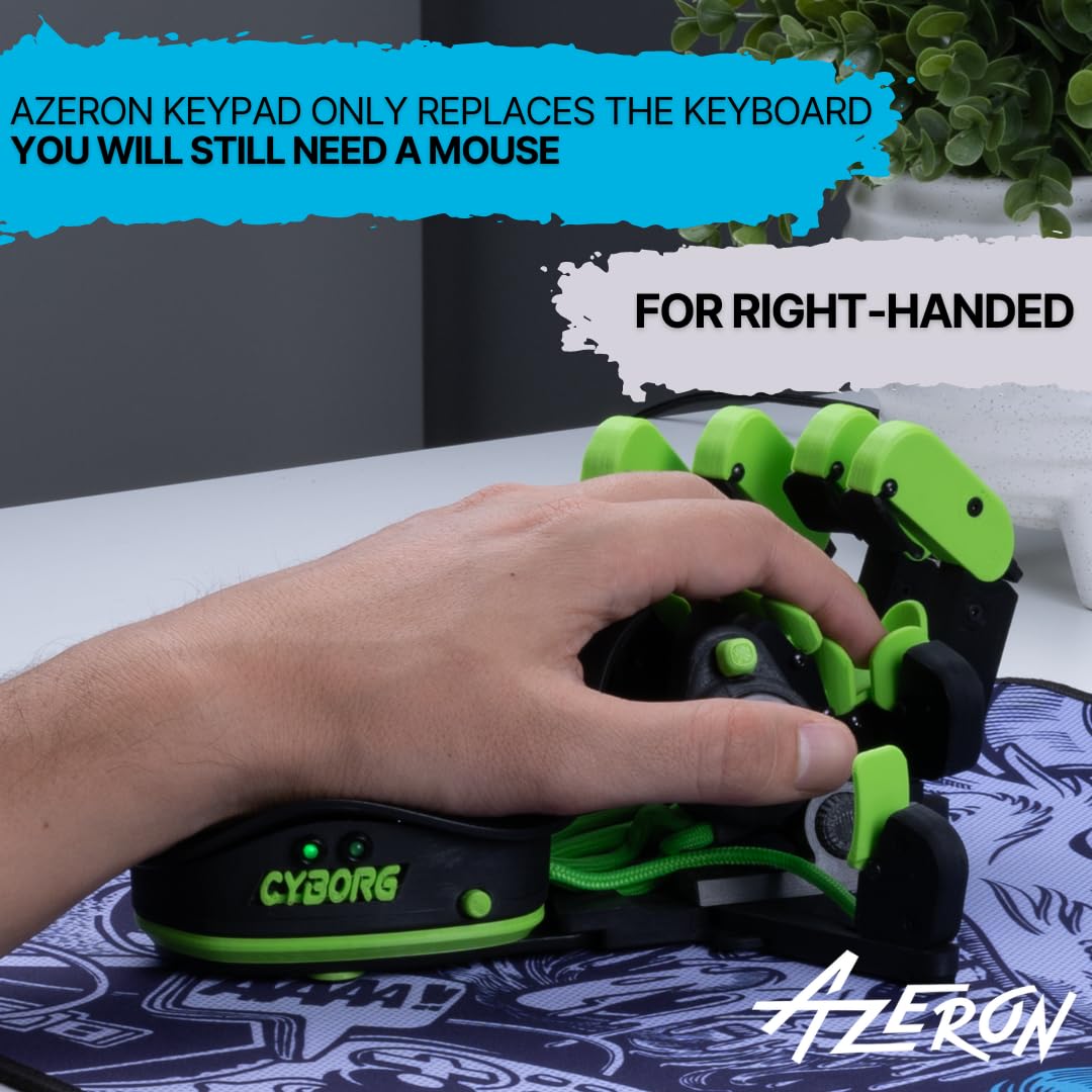 AZERON Cyborg Gaming Keypad – One Handed for PC – with Analog Thumbstick and 29 Programmable Keys – 3D Printed Customized – for Righties (Galaxy Purple)