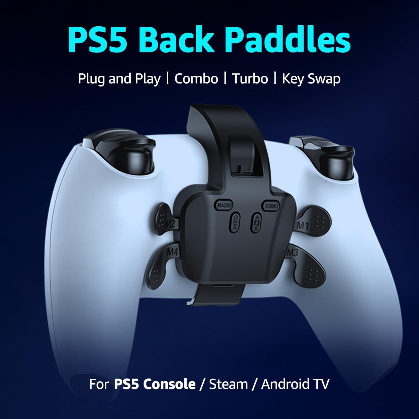 Plug and Play Paddles for PS5 Controller, 4 Back Buttons Attachment Programmable for PS-5 Console/Windows PC/Steam/Mac/Android TV, Support Turbo, Key Swap, Programable Functions