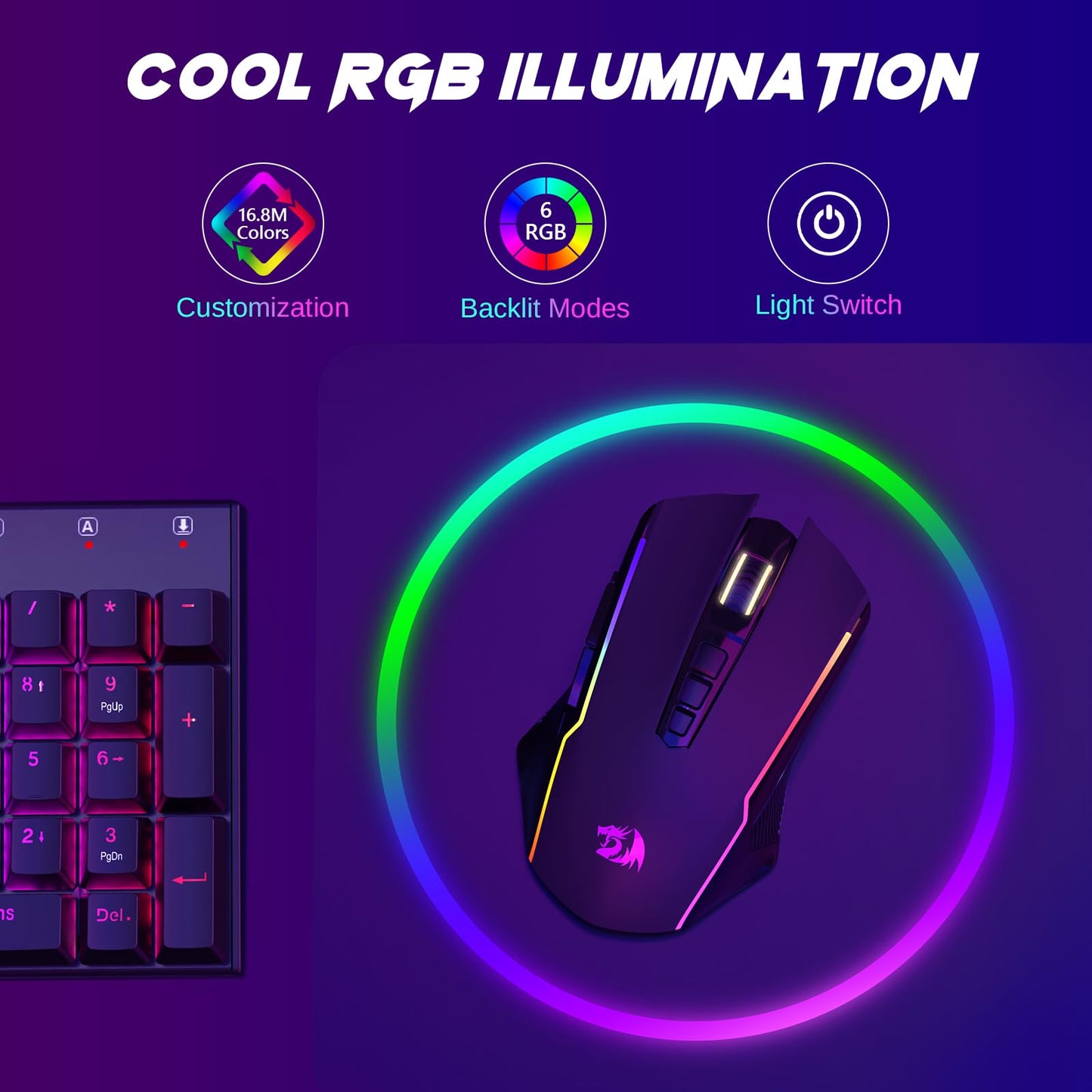 Redragon Gaming Mouse, Wireless Mouse Gaming with 8000 DPI, PC Gaming Mice with Fire Button, RGB Backlit Programmable Ergonomic Mouse Gamer, Rechargeable, 70Hrs for Windows, Mac Gamer, Black