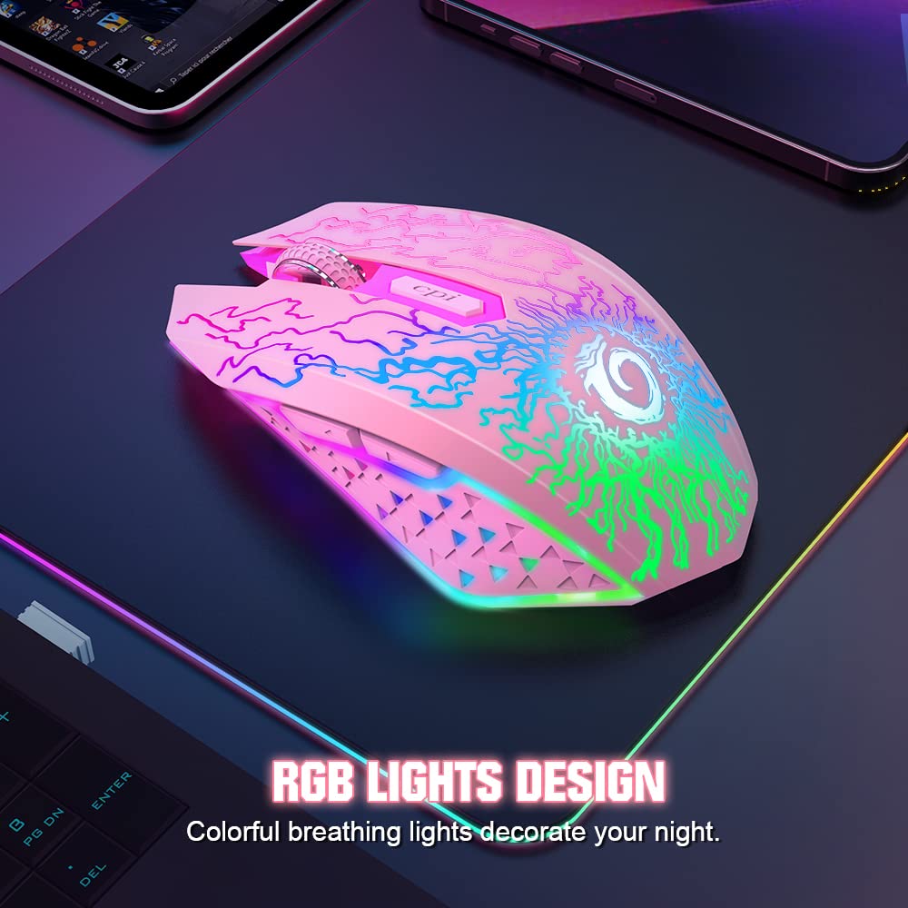 VersionTECH. Wireless Gaming Mouse, Rechargeable Computer Mouse Mice with Colorful LED Lights, Silent Click, 2.4G USB Nano Receiver, 3 Level DPI for PC Gamer Laptop Desktop Chromebook Mac-Black