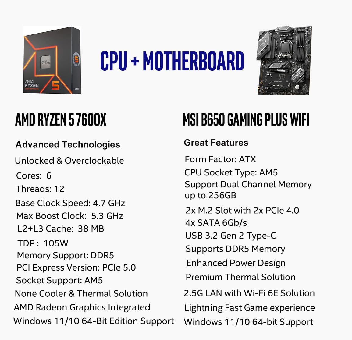 Procesador de escritorio desbloqueado AMD Ryzen 7 7700X de 8 núcleos y 16 subprocesos AM5 de 5,4 GHz con placa base MSI PRO B650-P WiFi ProSeries (AMD AM5, ATX, DDR5, PCIe 4.0) INLAND Micro Center 