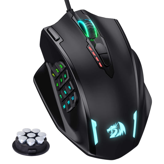 Ratón para juegos MMO Redragon M908 Impact RGB LED con 12 botones laterales, ratón ergonómico con cable óptico con un máximo de 12 400 DPI, alta precisión, 18 atajos macro programables, agarre cómodo 