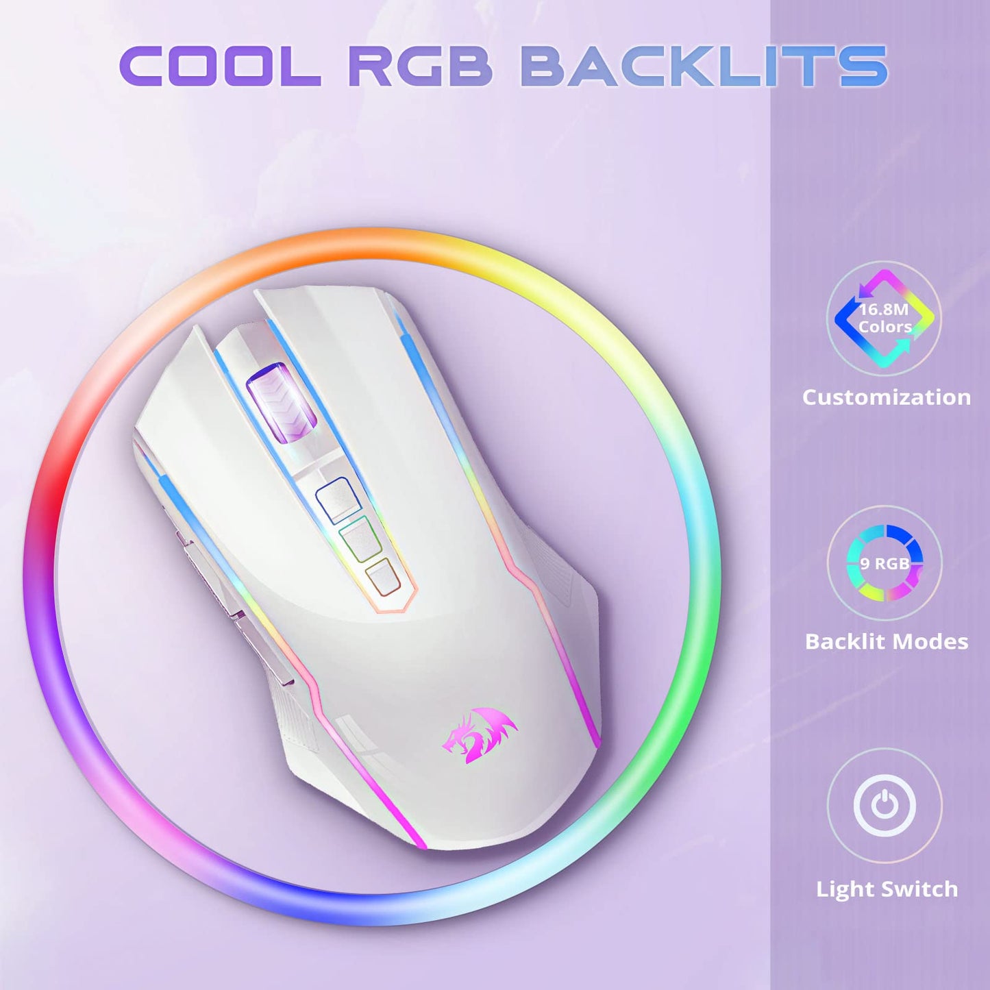 Ratón para juegos Redragon, ratón inalámbrico para juegos con 8000 DPI, ratón para juegos de PC con botón de disparo, ratón ergonómico programable con retroiluminación RGB, recargable, 70 horas para Windows, Mac Gamer, negro 