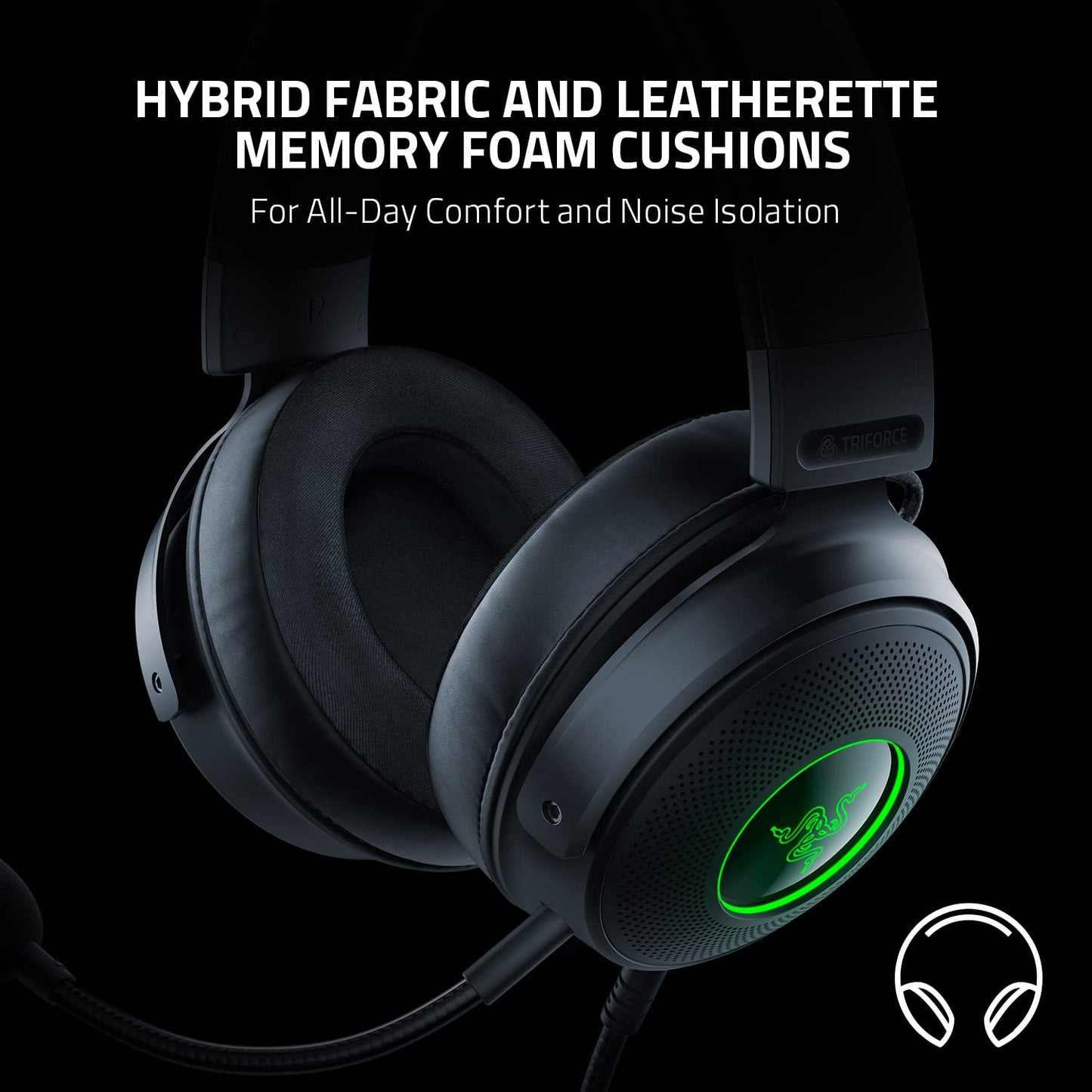 Auriculares para juegos con cable USB Razer Kraken V3 X: construcción liviana, controladores Triforce de 40 mm, micrófono cardioide HyperClear, sonido envolvente 7.1, iluminación Chroma RGB, color negro 