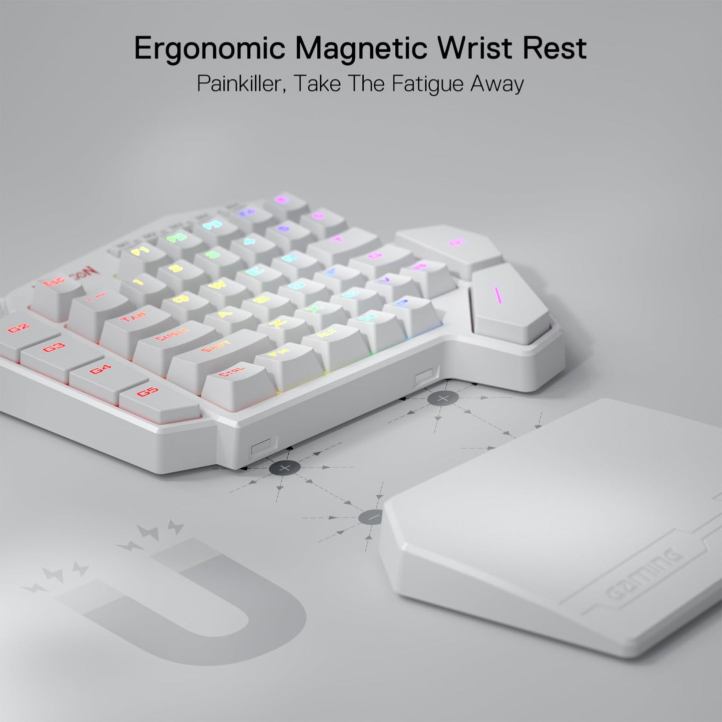 Teclado mecánico para juegos con cable RGB de una mano Redragon K585 DITI, teclado para juegos profesional tipo C de 42 teclas con conector intercambiable en caliente mejorado, 7 teclas macro integradas y reposamuñecas desmontable 