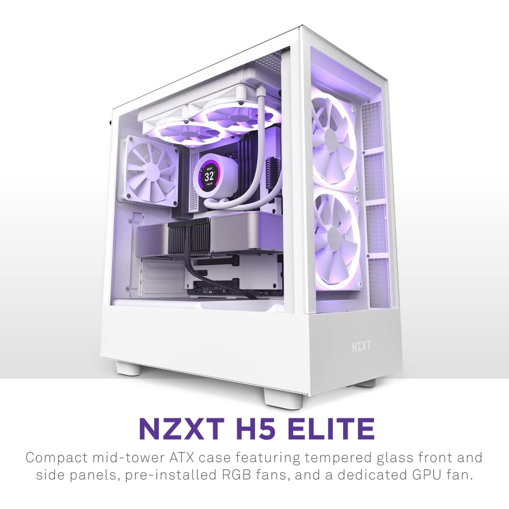 NZXT H5 Flow Compact ATX Mid-Tower PC Gaming Case – High Airflow Perforated Tempered Glass Front/Side Panel – Cable Management – 2 x 120mm Fans Included – 280mm Radiator Support – Black