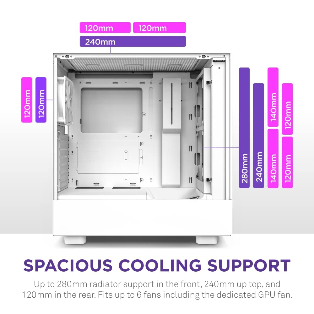 NZXT H5 Flow Compact ATX Mid-Tower PC Gaming Case – High Airflow Perforated Tempered Glass Front/Side Panel – Cable Management – 2 x 120mm Fans Included – 280mm Radiator Support – Black