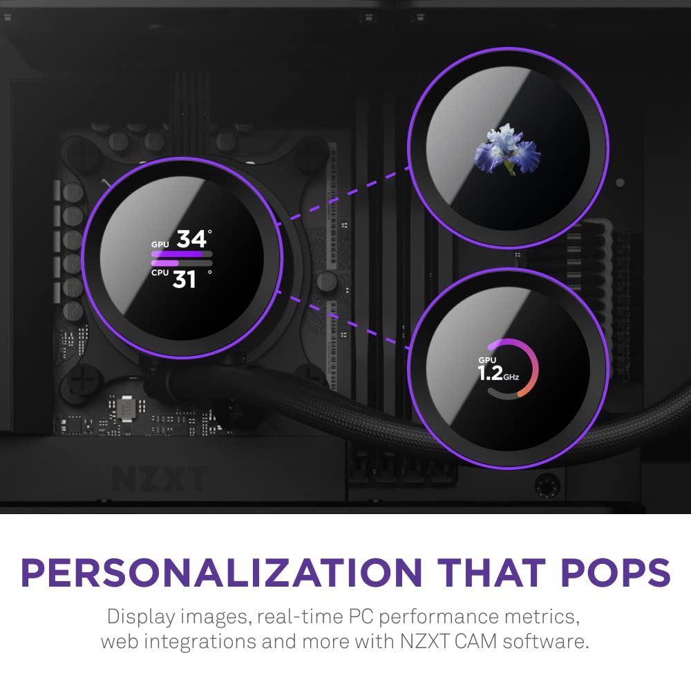 NZXT Kraken 240 - 240mm AIO CPU Liquid Cooler - Customizable 1.54" Square LCD Display for Images, Performance Metrics and More - High-Performance Pump - 2 x F120P Fans - Black