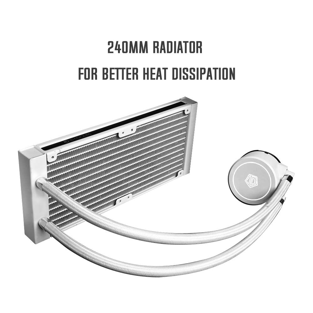 ID-COOLING FROSTFLOW X 240 CPU Water Cooler AIO Cooler 240mm CPU Liquid Cooler White LED 2x120mm PWM Fans, Intel 1700/1200/115X, AMD AM5/AM4