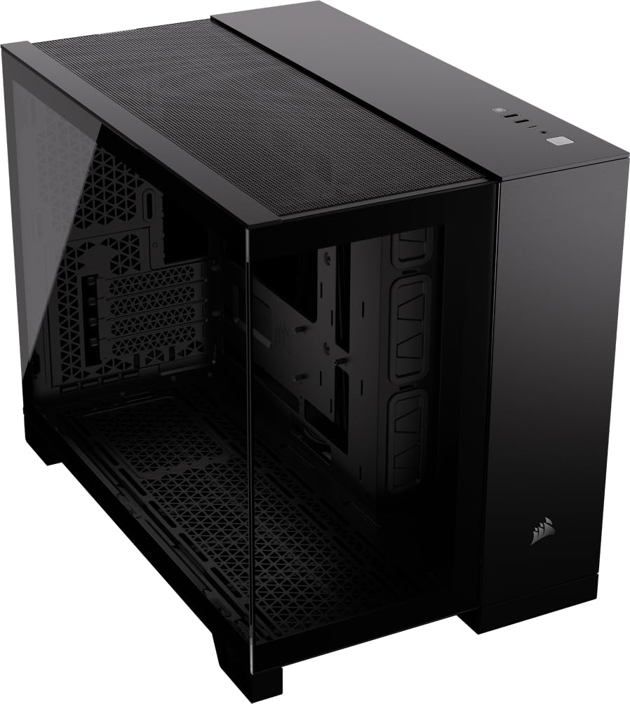 Caja para PC ATX de torre intermedia de doble cámara CORSAIR 6500X, vidrio templado panorámico, compatible con placa base con conexión inversa, sin ventiladores, color negro 