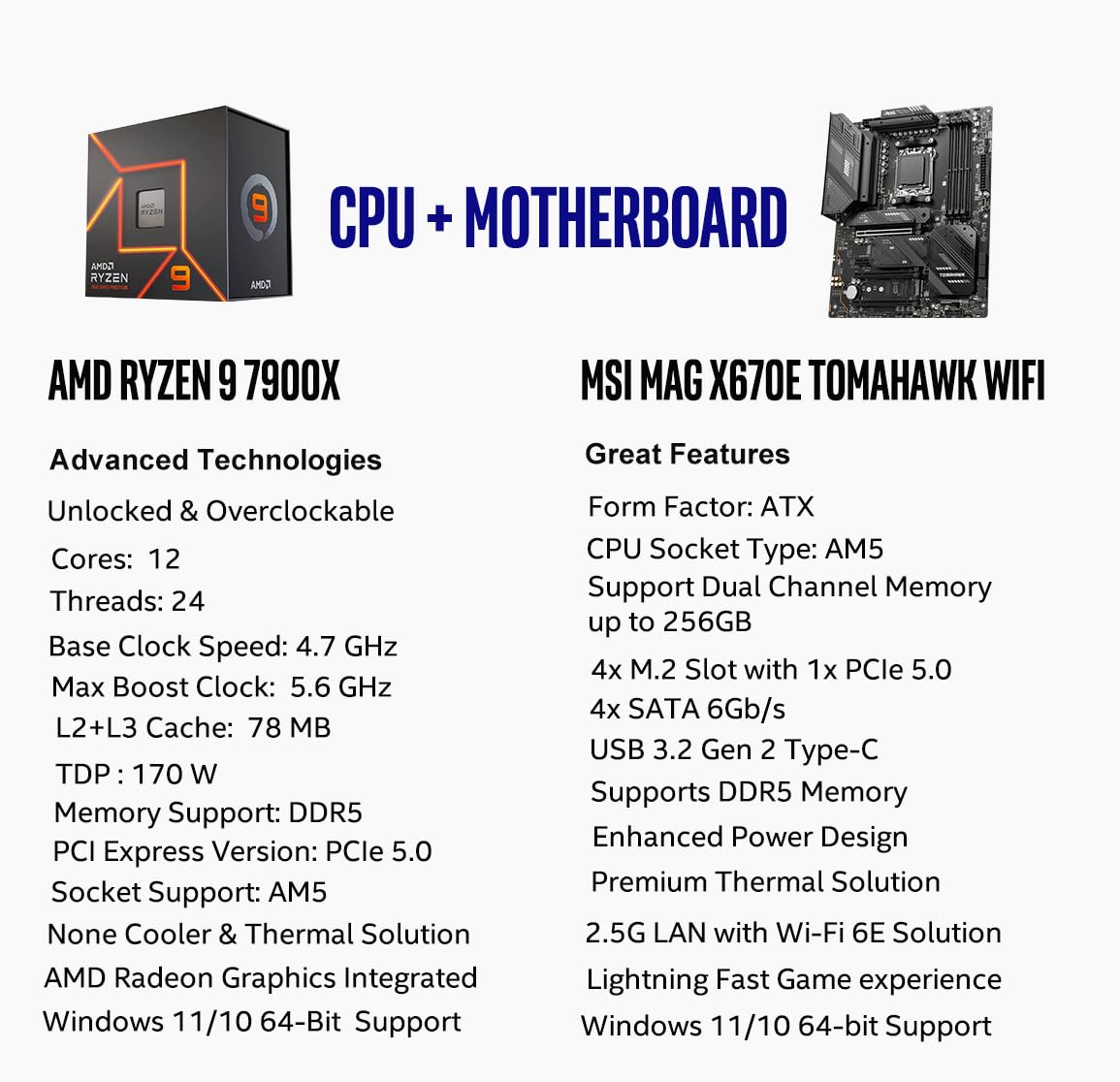 Procesador de escritorio desbloqueado AMD Ryzen 7 7700X de 8 núcleos y 16 subprocesos AM5 de 5,4 GHz con placa base MSI PRO B650-P WiFi ProSeries (AMD AM5, ATX, DDR5, PCIe 4.0) INLAND Micro Center 