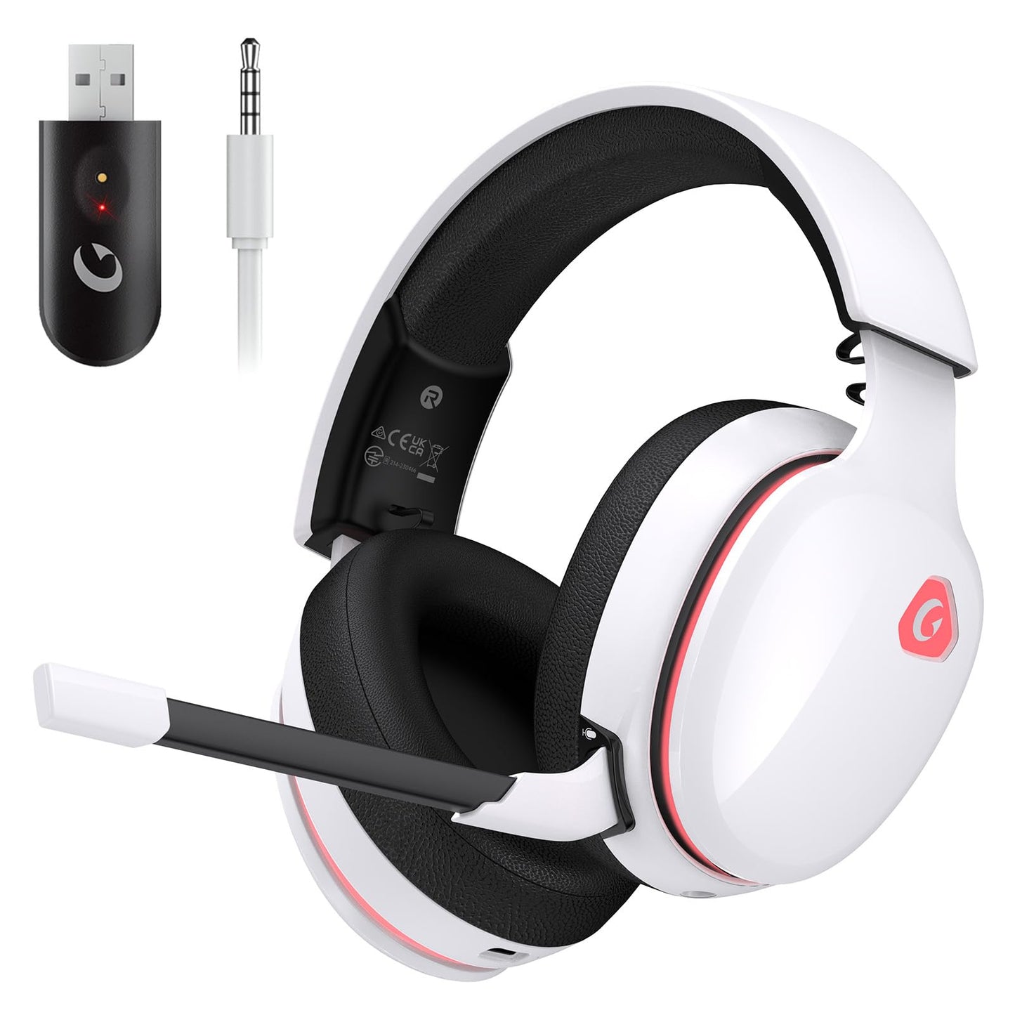 2.4GHz Wireless Gaming Headset for PS5, PS4 Fortnite & Call of Duty/FPS Gamers, PC, Nintendo Switch, Bluetooth 5.3 Gaming Headphones with Noise Canceling Mic, Stereo Sound, 40+Hr Battery -White