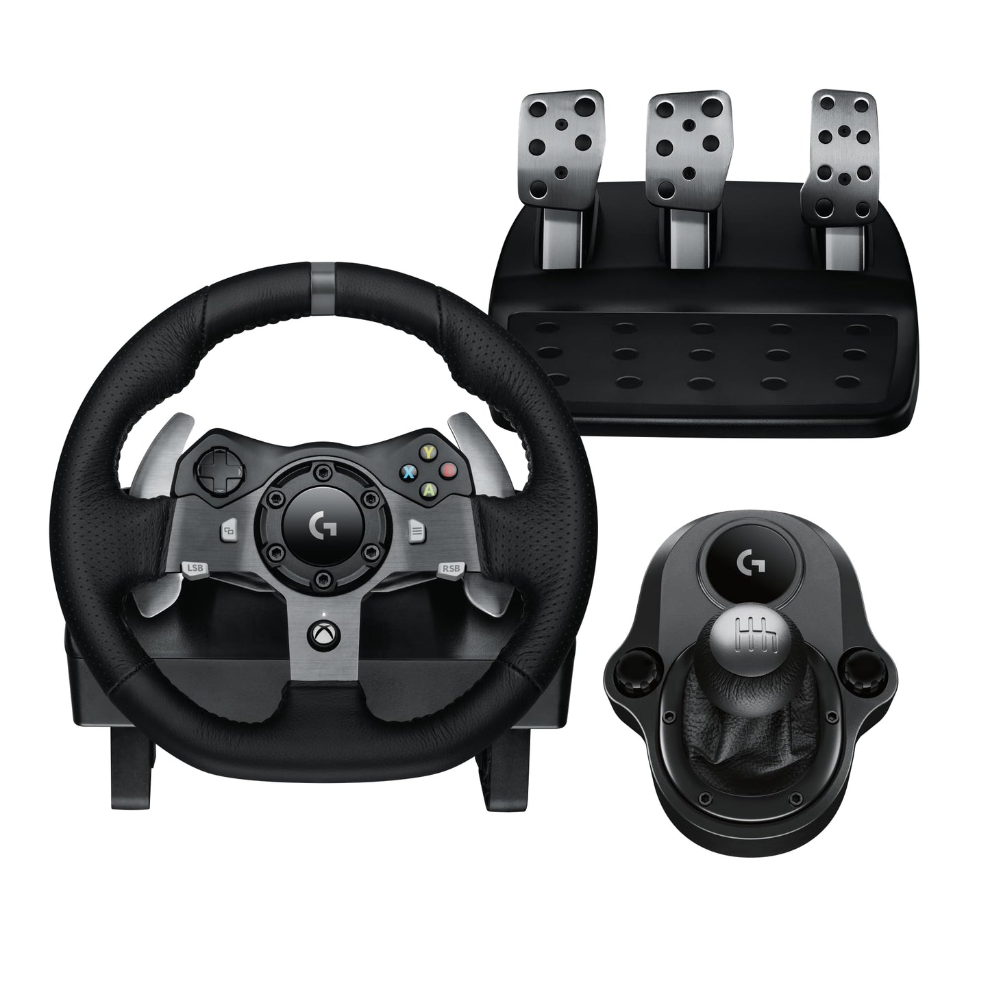 Volante y pedales de carreras Logitech G920 Driving Force, Force Feedback + palanca de cambios Logitech G Driving Force - Xbox Series X|S, Xbox One y PC, Mac - Negro 